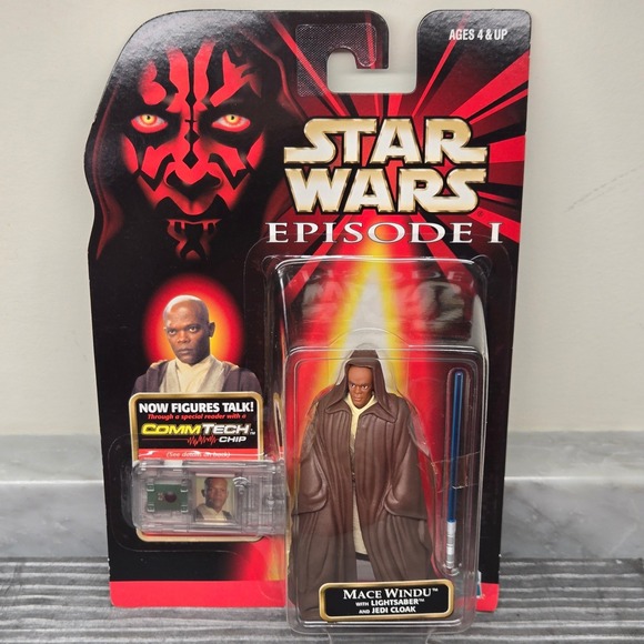 Hasbro Other - 1998- Star Wars MACE WINDU JEDI Action‎ Figure Hasbro Episode I w/ Commtech Chip